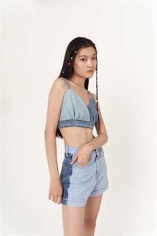 Kot Kumaş Yumi Büstiyer Mavi