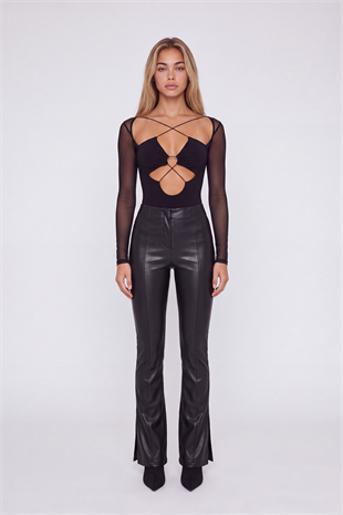 Bel Bağlamalı Bony Bodysuit Siyah
