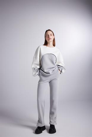 Şardonlu 3 İplik Kumaş Logolu Oversize Nola Sweatshirt Gri