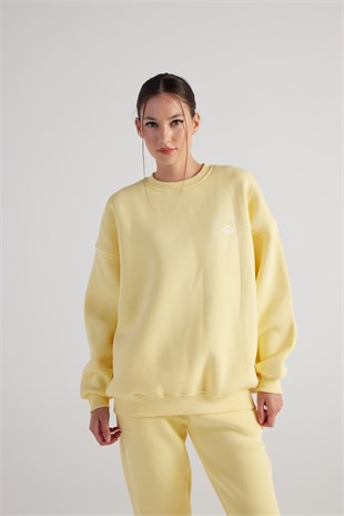 3 İplik Şardonlu Uzun Kol Bisiklet Yaka Fine Sweatshirt Sarı