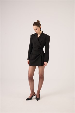 Beli Drape Detaylı Heleni Blazer Ceket Siyah