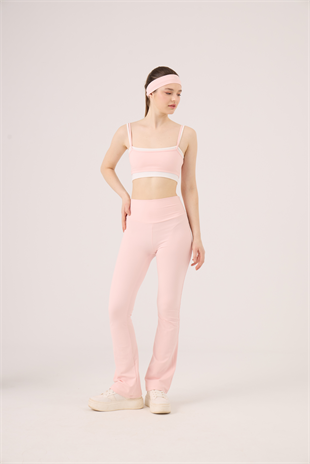 Yüksek Bel Flare Fabiola Tayt Pantolon Pembe