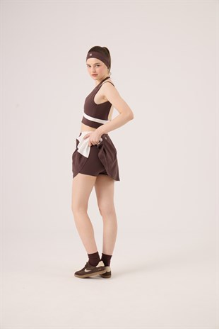 Yüksek Bel Stella Şort Etek Kahve