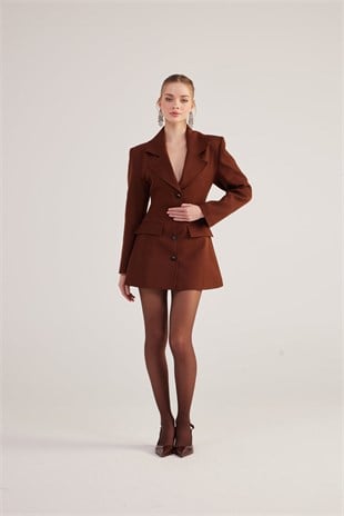 Belden Oturmalı Fit Kesim Deja Blazer Ceket Kahve