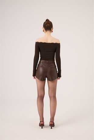 Madonna Yaka Dantelli Macy Kaşmir Bluz Kahve