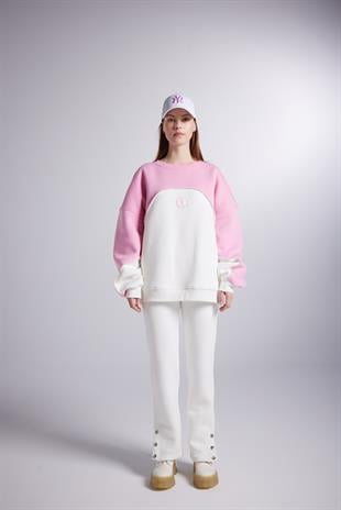 Şardonlu 3 İplik Kumaş Logolu Oversize Nola Sweatshirt Beyaz