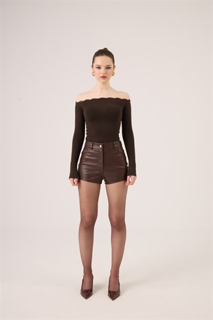 Madonna Yaka Dantelli Macy Kaşmir Bluz Kahve