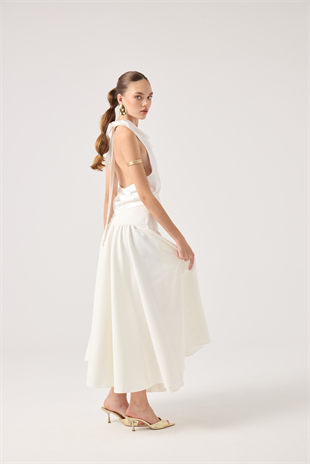 Fermuarlı Uzun Elenor Etek Beyaz