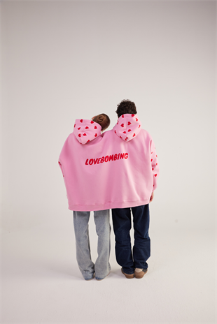 Kalp Baskılı Çift Giyilir Lovebombing Sweatshirt Pembe