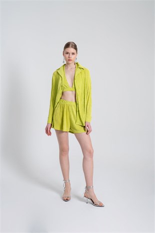 Beli Lastikli Mini Comfy Şort Yeşil