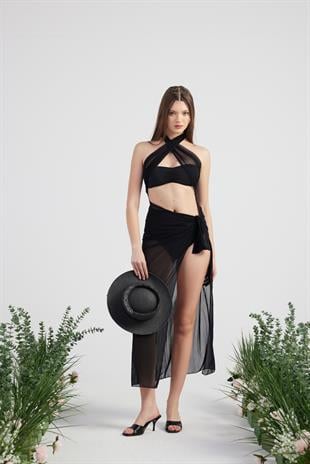 Standart Beden Etek ve Bluz Takım Royal Pareo Siyah