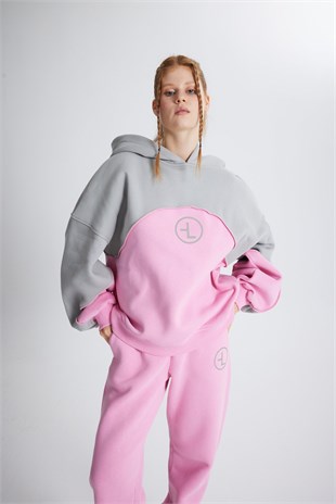 Şardonlu 3 İplik Kumaş Oversize Kapişonlu Revenge Sweatshirt Pembe