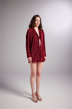 Düğme Kapamalı Comfy Oversize Gömlek Bordo