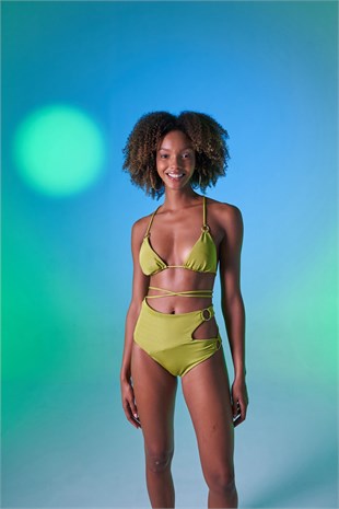 Yüksek Bel Aksesuar Detaylı Delphi Bikini Altı Yeşil