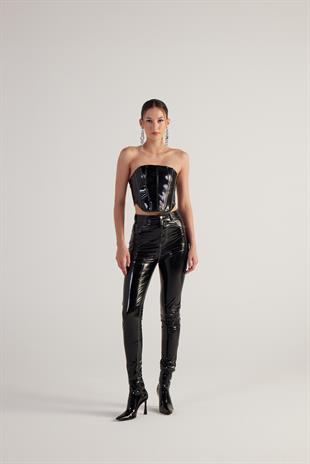 Fermuar Kapamalı Rugan Bria Büstiyer Siyah