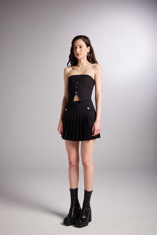 Pilili Mini Devon Şort Etek Siyah