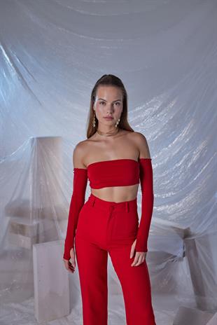 Straplez Model Noir Bluz Kırmızı