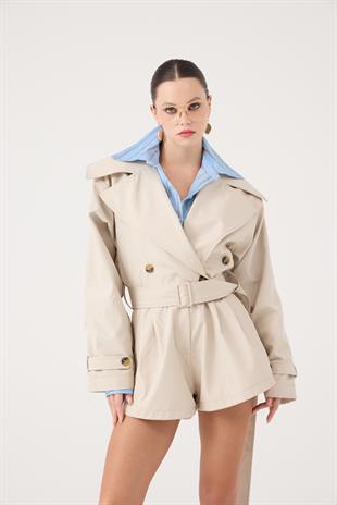 Trençkot Görünümlü Kemerli Regan Tulum Bej
