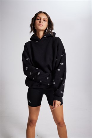 Oversize Kapüşonlu Unisex Eye Sweat Siyah