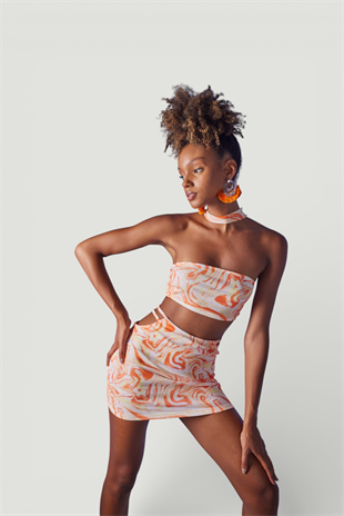 Yüksek Bel Etek Straplez Kinney Takım Turuncu