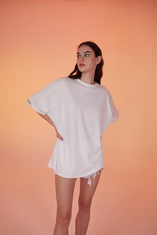  Pamuklu Unisex Oversize Lure Tshirt Beyaz