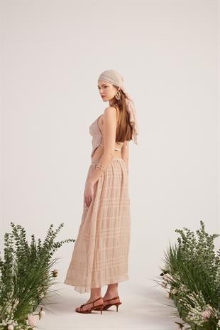 Şal Detaylı Etek Bluz Üçlü Bohemy Takım Bej