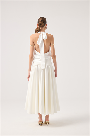 Fermuarlı Uzun Elenor Etek Beyaz