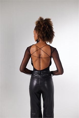 Bel Bağlamalı Bony Bodysuit Siyah