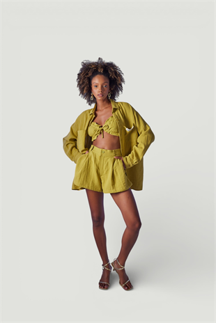 Oversize Model Düğme Kapamalı Playa Gömlek Yeşil