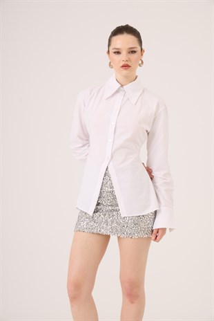 Belden Oturmalı Fit Kesim Paula Gömlek Beyaz