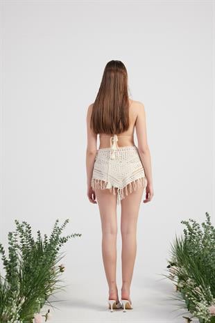 Desenli Bağlamalı Yazlık Alt Üst Chacha Triko Takım Bej