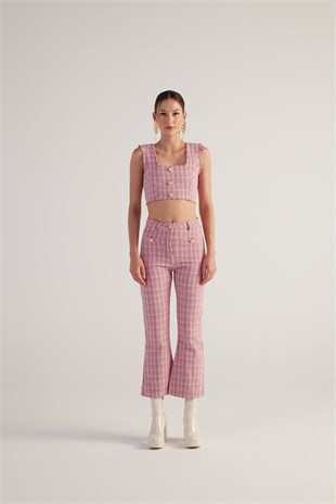 İspanyol Kesim Tüvit Tweed Pantolon Pembe