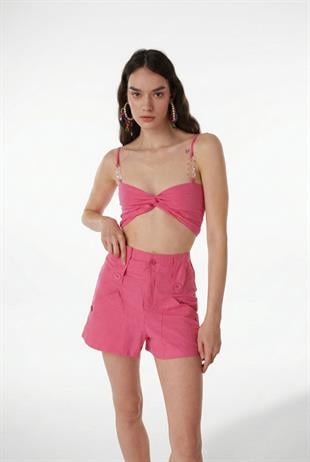 Koton Kumaş Astarlı Mini Rise Şort Pembe