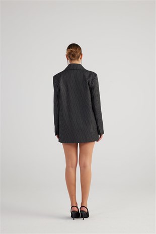 Oversize Kesim Simli Çizgili Eden Blazer Ceket Siyah