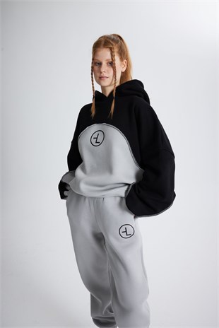 Şardonlu 3 İplik Kumaş Oversize Kapişonlu Revenge Sweatshirt Gri