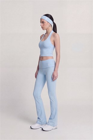 Beli Kıvrımlı Flare Ellen Tayt Pantolon Mavi