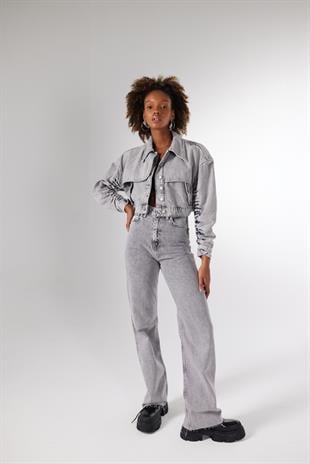 Yüksek Bel Kesik Paça Lorenzo Jean Pantolon Gri