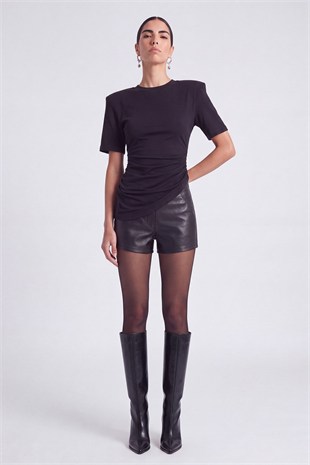 High Waist Mini Meghan Leather Shorts Black