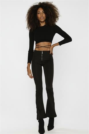 İspanyol Paça Queza Pantolon Siyah