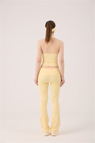 Beli Kıvrımlı Flare Ellen Tayt Pantolon  Sarı