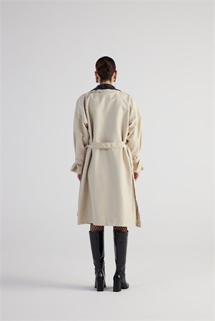 Maxi Boy Kemerli Cloak Trençkot Bej
