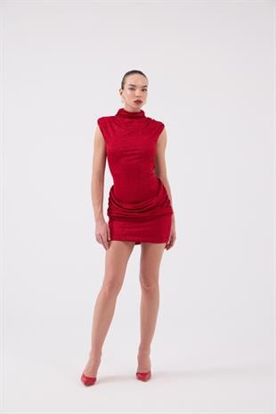 Backless Glittery Mini Judy Dress Red