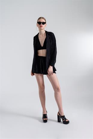 Oversize Düğme Kapamalı Comfy Oversize Gömlek Siyah