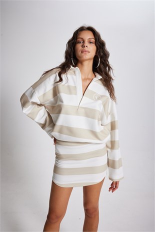 Şardonlu 3 İplik Kumaş Logolu Fortune Sweatshirt Bej