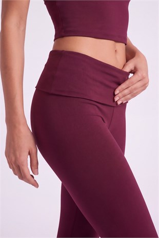 Beli Kıvrımlı Flare Ellen Tayt Pantolon Bordo