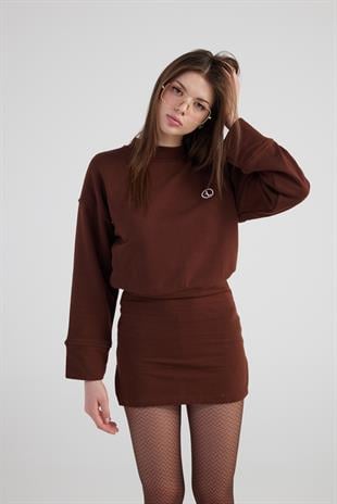 Yırtmaçlı Dokuma Kumaş Mini Claire Elbise Kahve