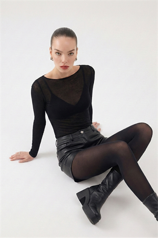 Kayık Yaka Ultra Soft Nikki Kaşmir Bluz Siyah