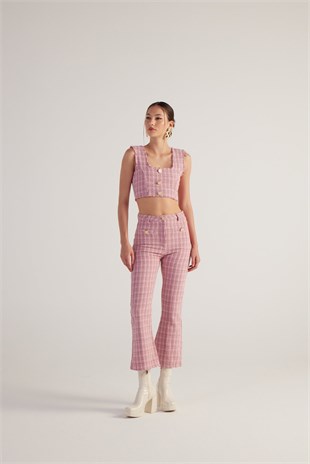 İspanyol Kesim Tüvit Tweed Pantolon Pembe
