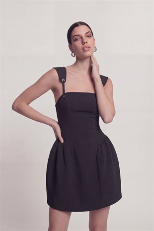 Eyelet Strap Detail Mini Sandra Dress Black