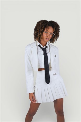 Crop Model Astarlı College Ceket Ekru
